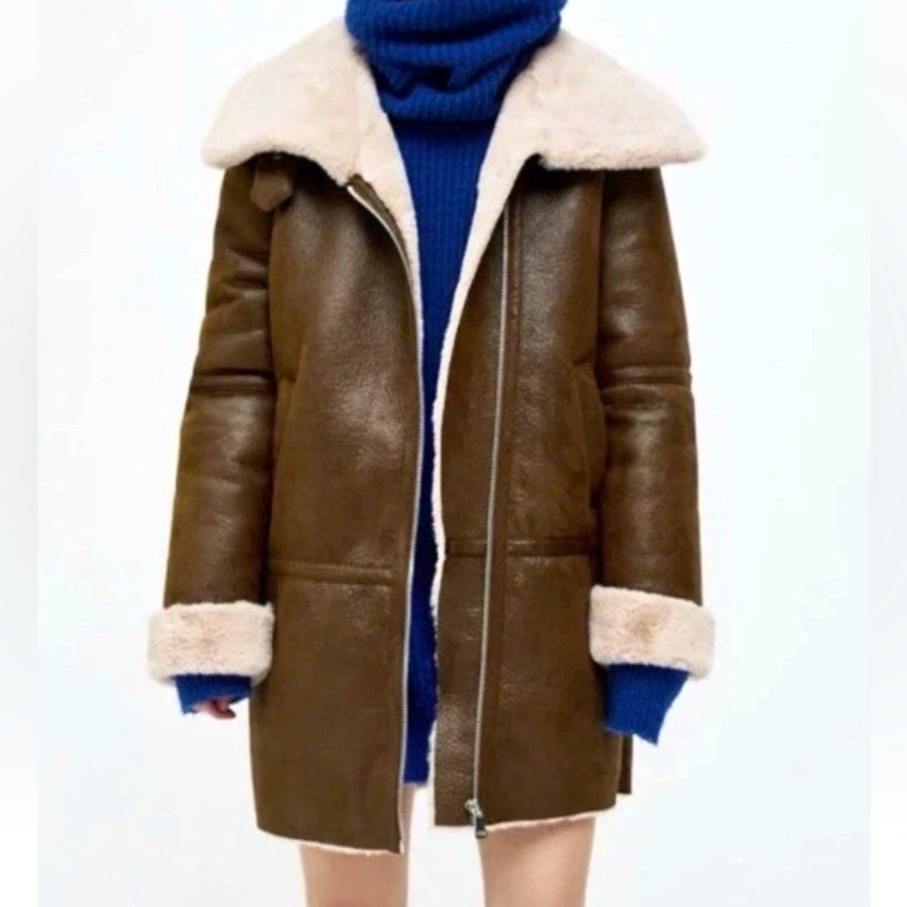 Zara Brown Faux Shearling Coat. NWT. Size XSmall.